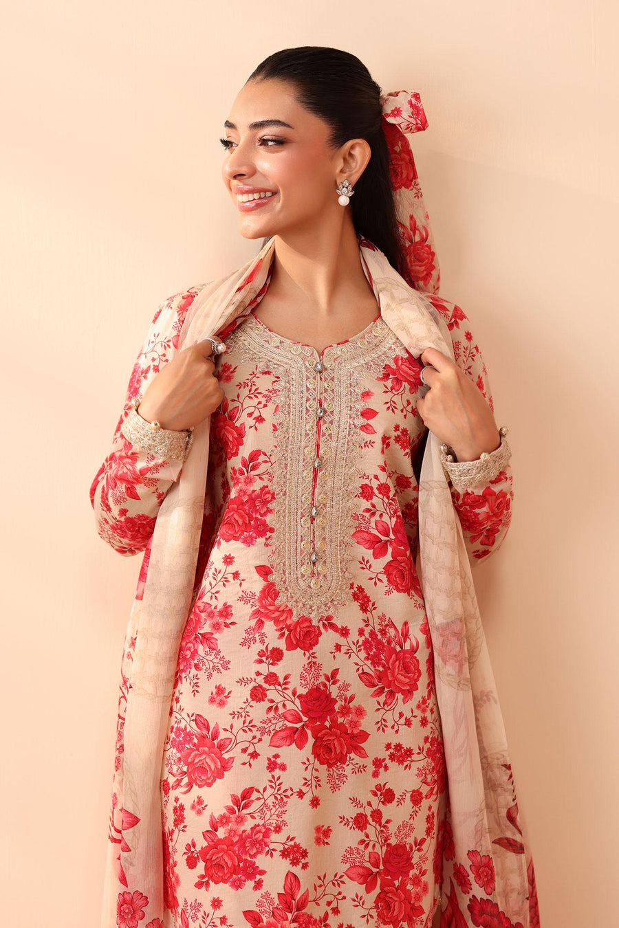 Almond -Printed 3 piece