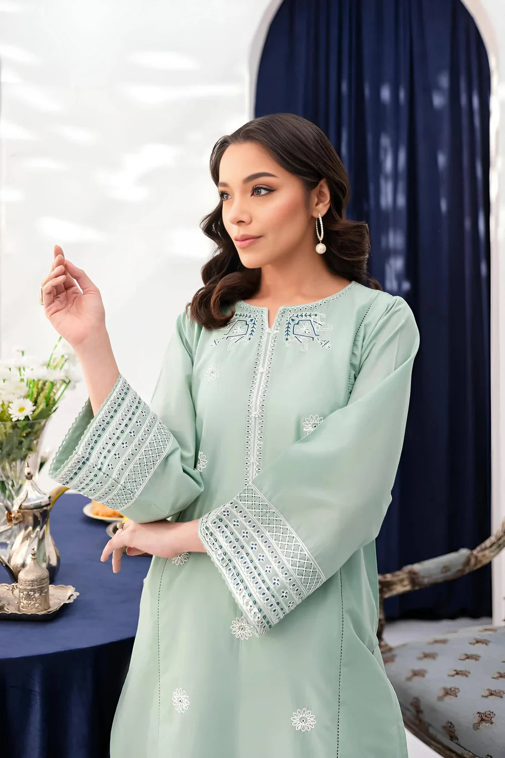 Teal Reverie – 2-Piece Embroidered Cotton Set