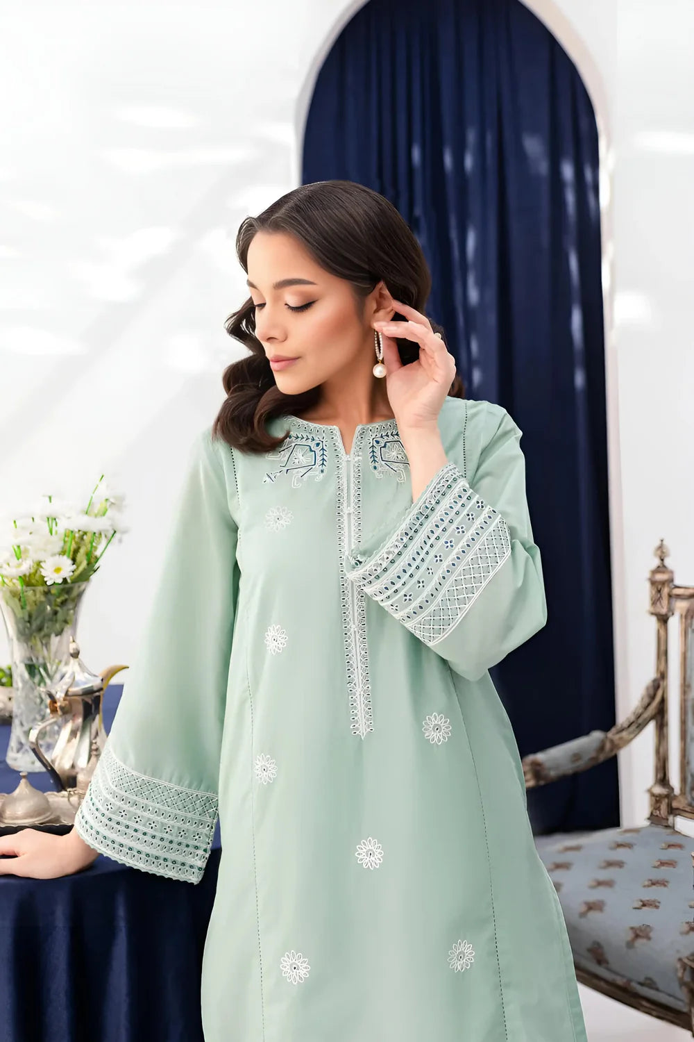 Teal Reverie – 2-Piece Embroidered Cotton Set